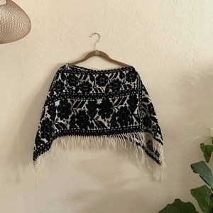 Black and white floral short poncho